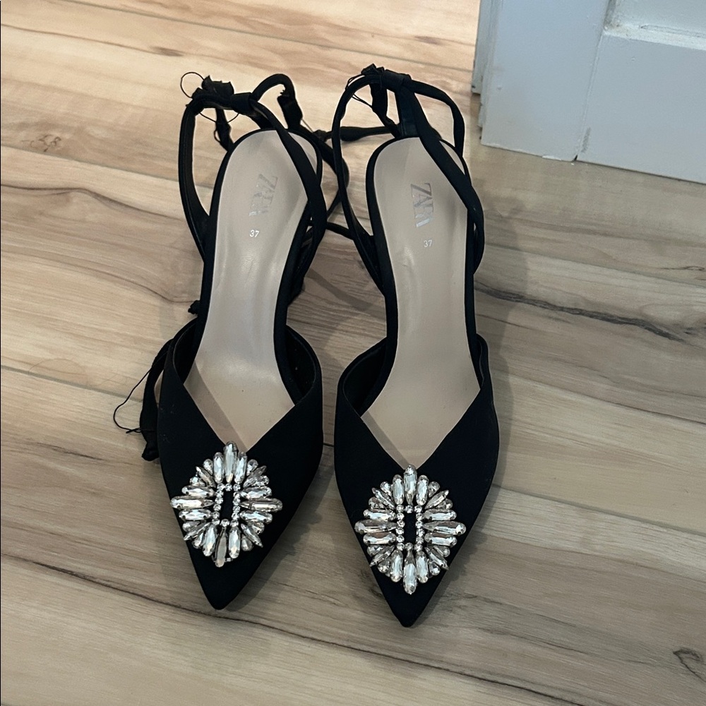 Zara Black Heels with Embellishment